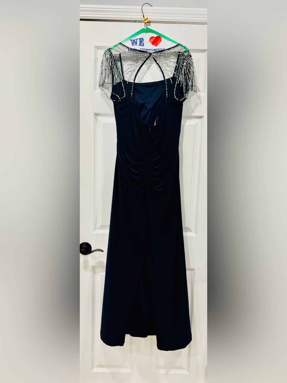 Betsy & Adam Black Beaded-Shoulder Draped Maxi Dress - Picture 3 of 3